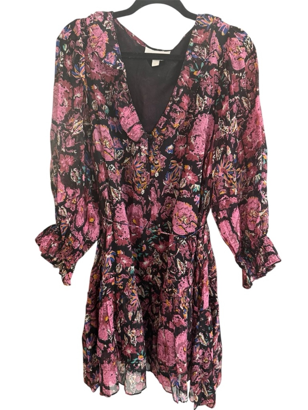 Cleobella Plum Floral V-Neck Long Sleeve Mini Dress - Picture 2 of 8